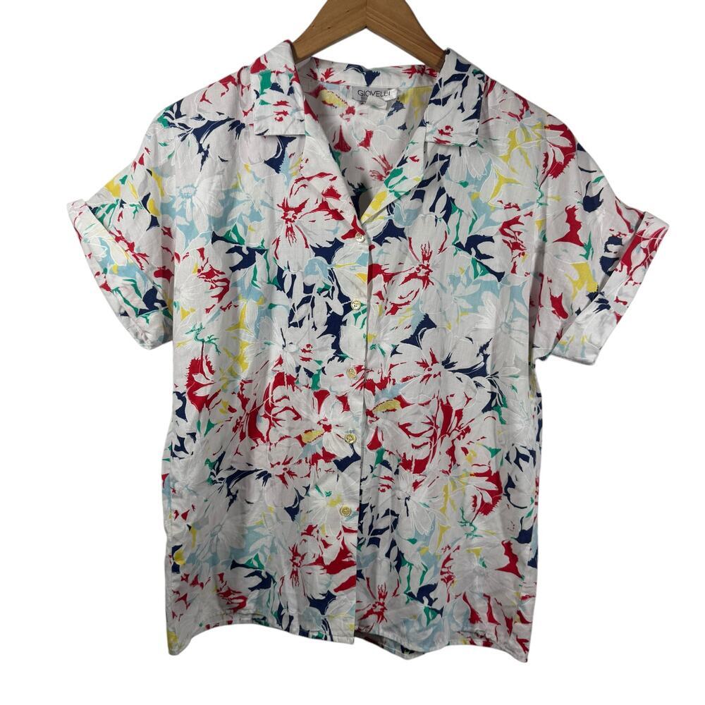 Vintage Giovelli Top Women Size M 10/12 Tropical Floral Hawaiian Camp Button Up‎